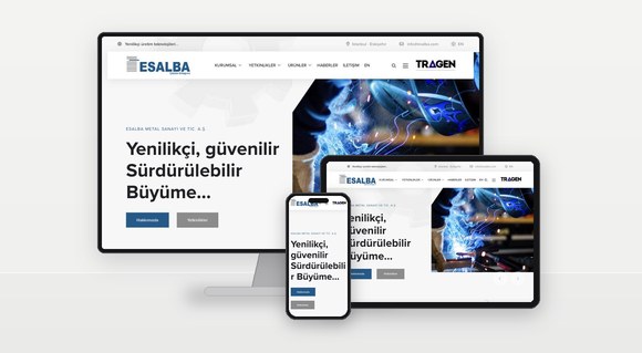Esalba Metal kurumsal web sitesinin masaüstü, tablet ve mobil görünümleri