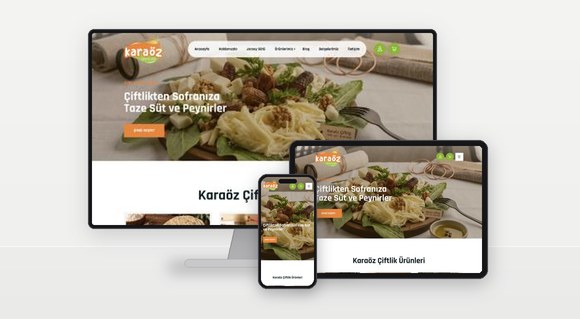 Karaöz Çiftliği e-ticaret sitesi masaüstü, tablet ve mobil ekranlarda
