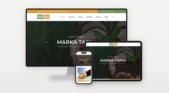 Marka Tarım kurumsal web sitesinin masaüstü, tablet ve mobil görünümleri